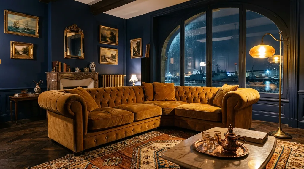Appartement de Brest, intérieur indigo et ambre — tel rose beurette Leïla tunisienne