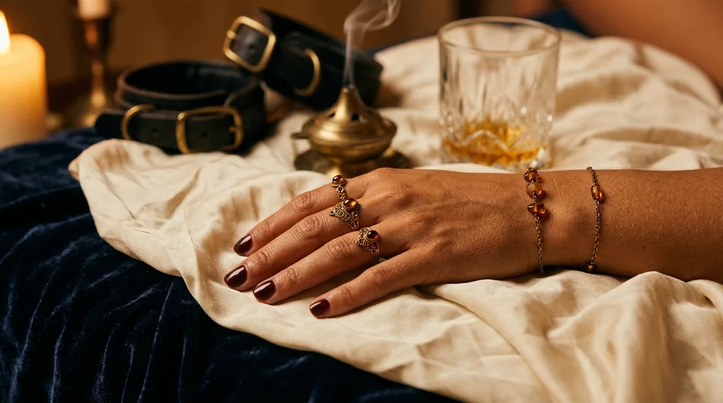 Main de beurette tunisienne sur drap ambré — tel rose beurette dominatrice Leïla
